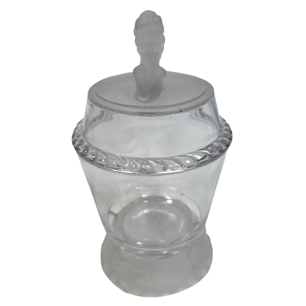 Vintage Gillinder & Sons EAPG Frosted Lion Clear‎ Glass Marmalade Jar with Lid